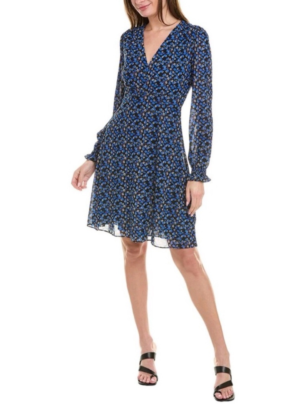 Cabi The Ten Dress Blue Floral Mesh Fit & Flare Size M